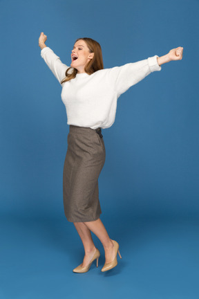 Young businesswoman being joyful