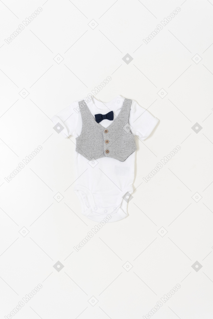 Baby boy's bodysuit on white background