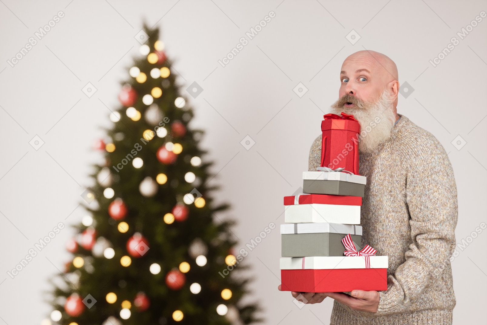 White-bearded man getting ready for christmas