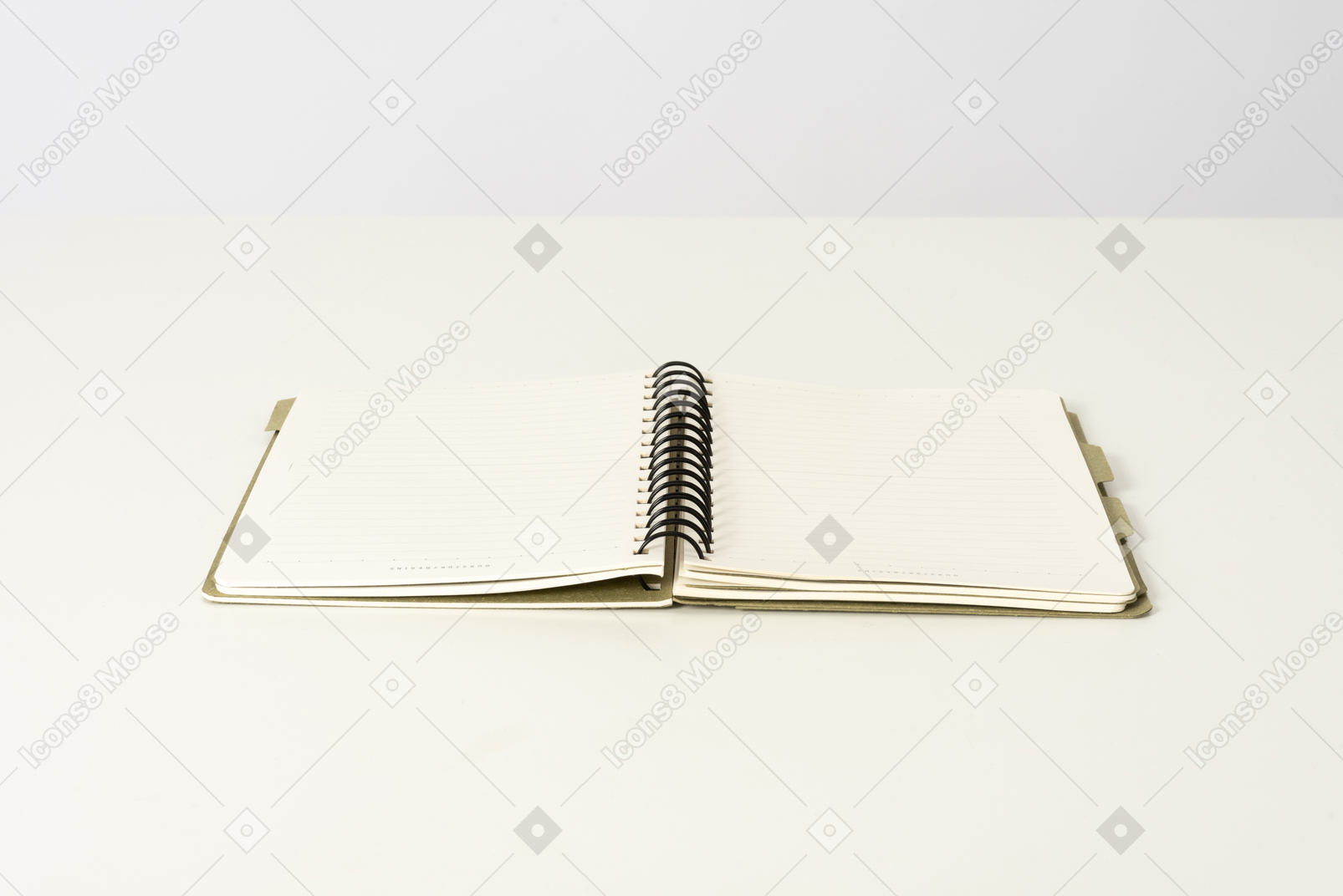 Open notebook on a white background