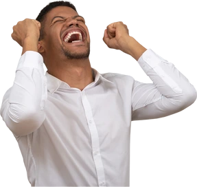 Excited man with closed eyes