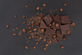 Crashed dark chocolate and coffee beans