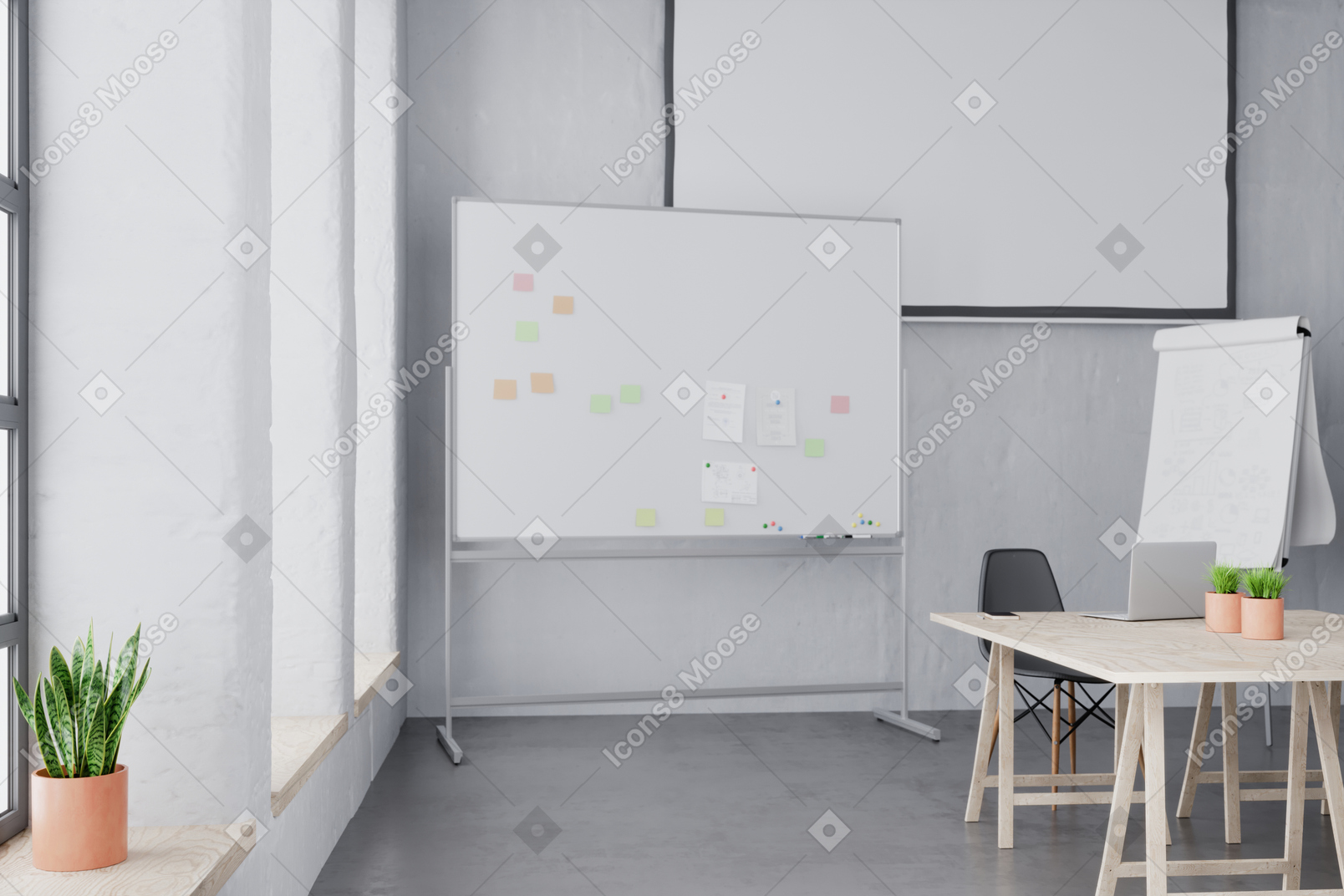 Classroom with whiteboard and projection screen