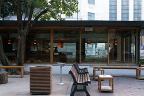 The view of the local restaurant with smoking area