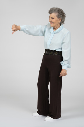 Old lady giving thumbs down