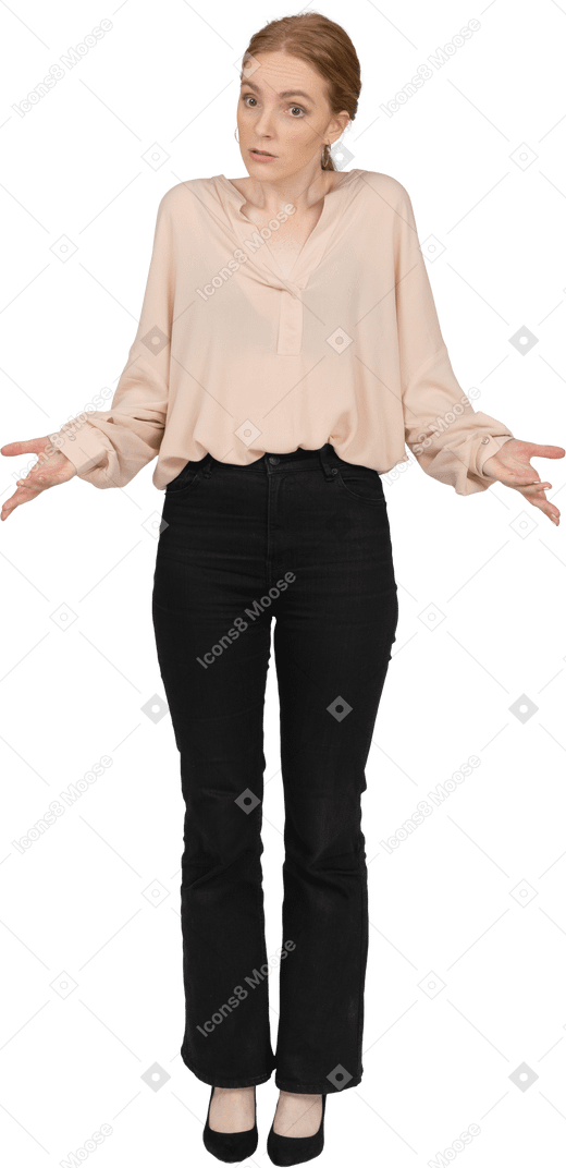 Woman in beautiful blouse standing