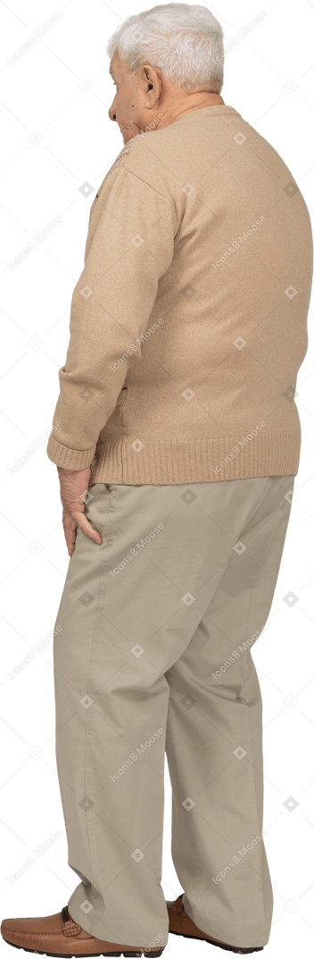 Side view of an old man in casual clothes