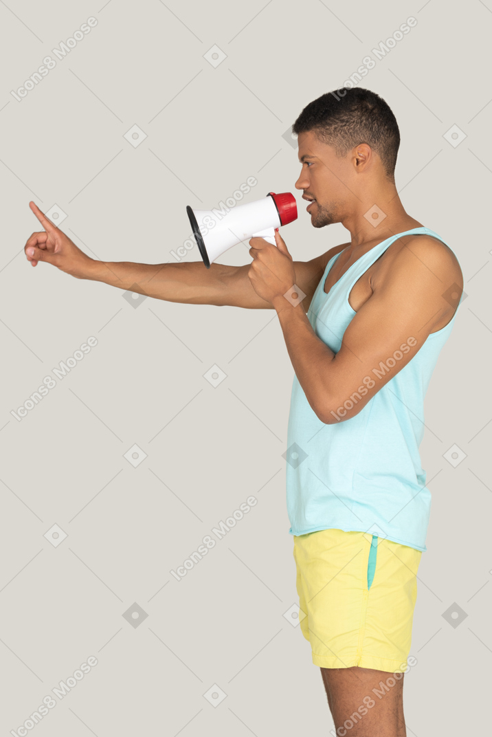 Man saying something into a megaphone