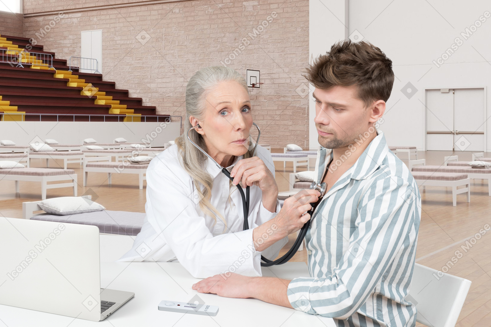 A doctor examines a patient with stethoscope