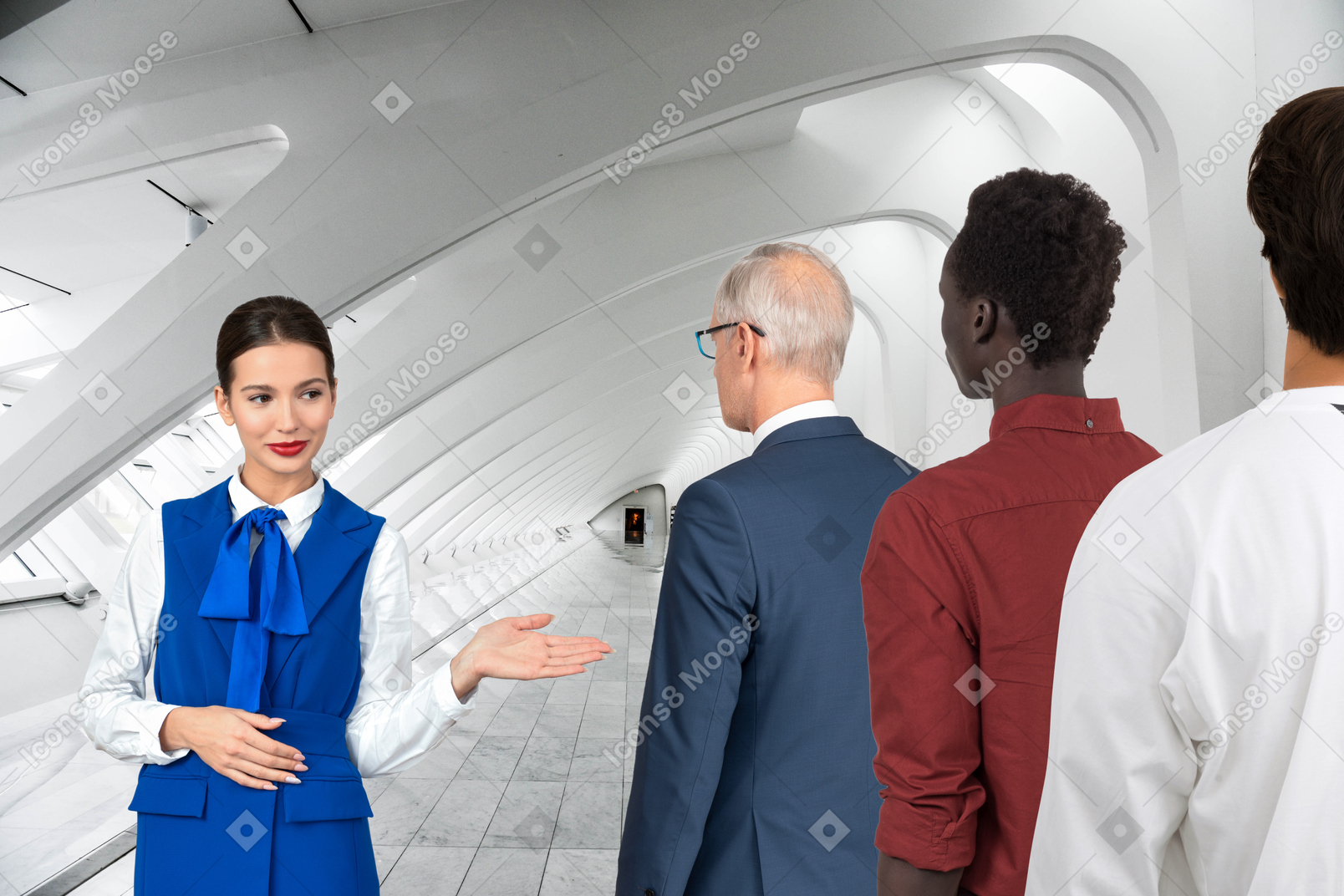 Woman welcoming passengers