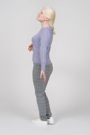 Side view of girl turning and smiling