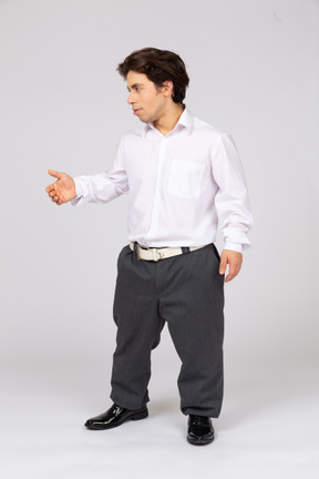Front view of an employee gesturing while speaking