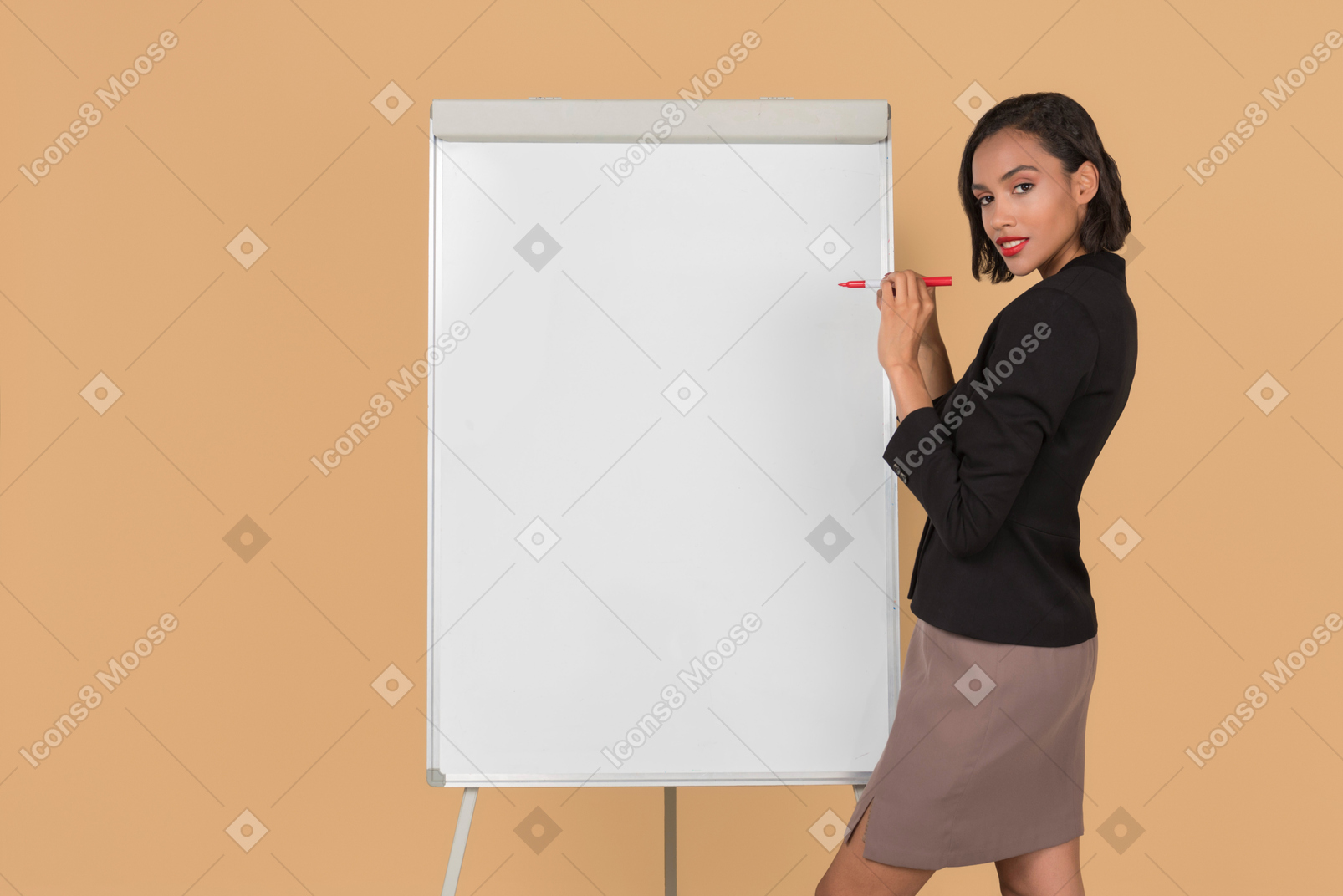 Attractive afro woman standing by the whiteboard and explaining some stuff