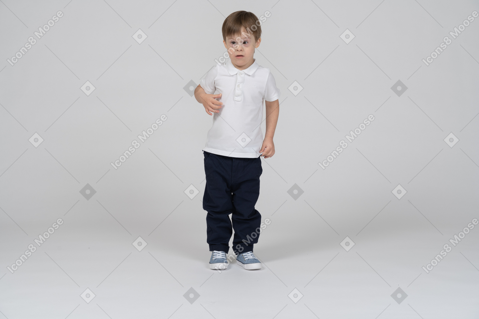 Front view of confused-looking little boy