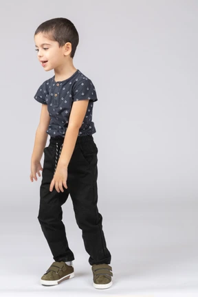 Front view of a cute boy dancing