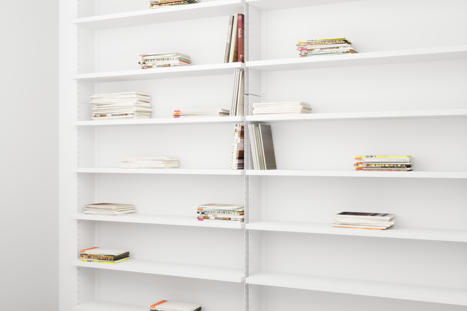White shelves with different magazines