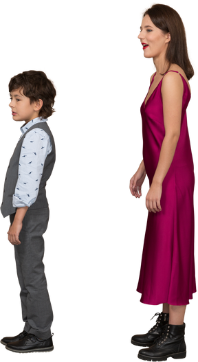 Smiling woman and boy in profile
