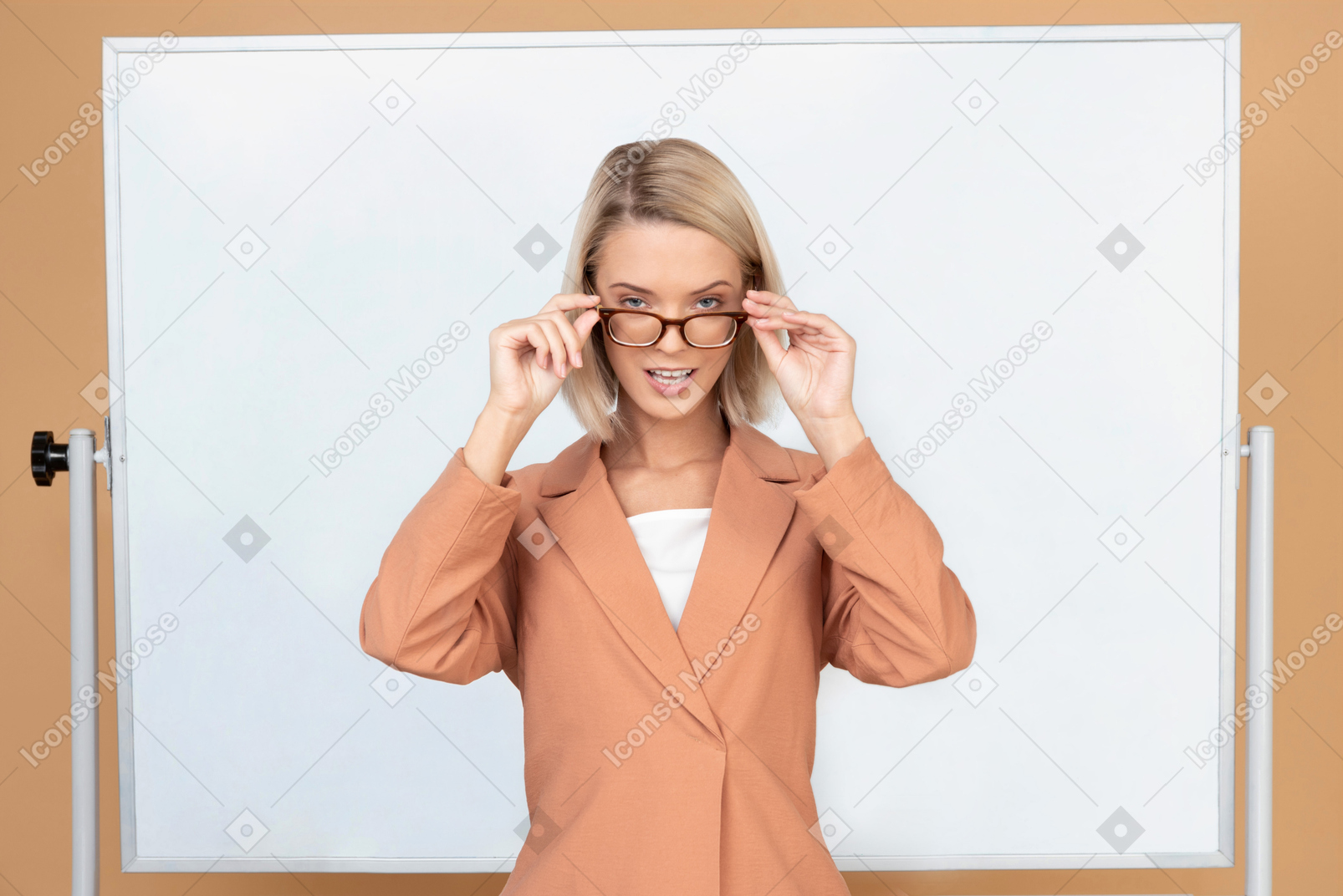 Beautiful young teacher in terracotta jacket