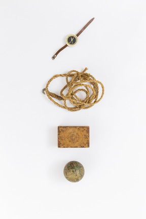 Compass, rope, mini box and mini globe