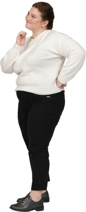 Plus size woman in casual clothes smiling