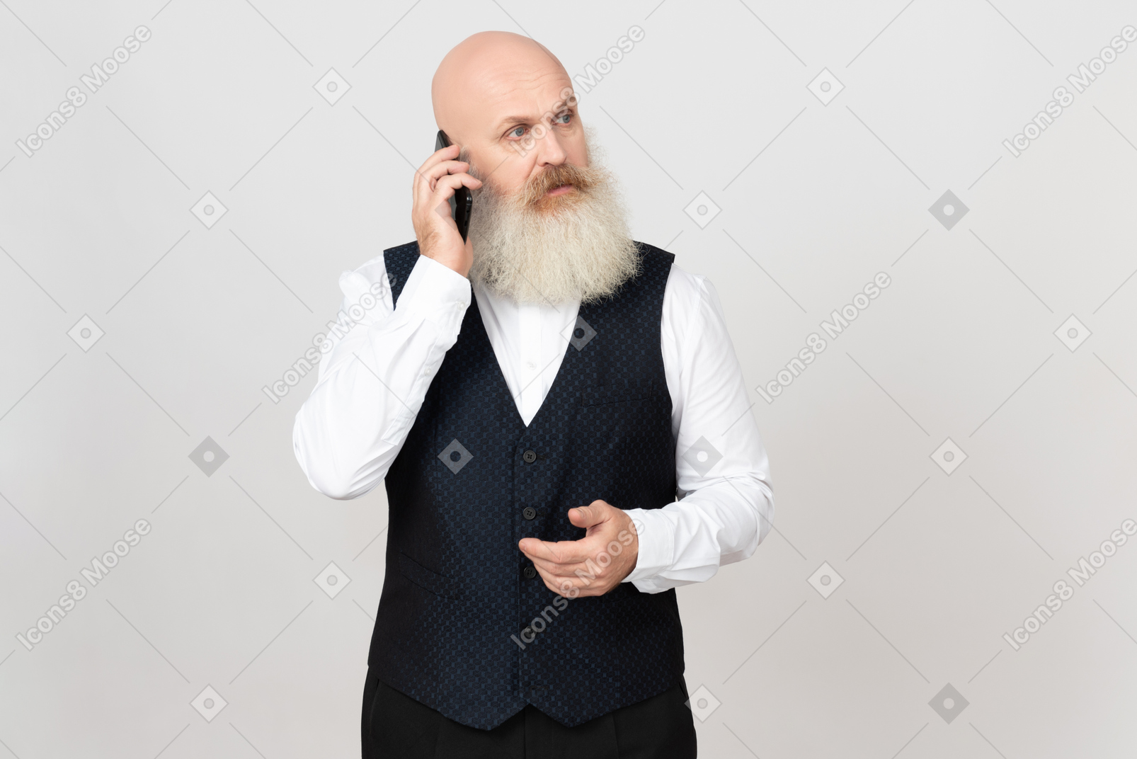 Aged man talking on the phone and looking aside