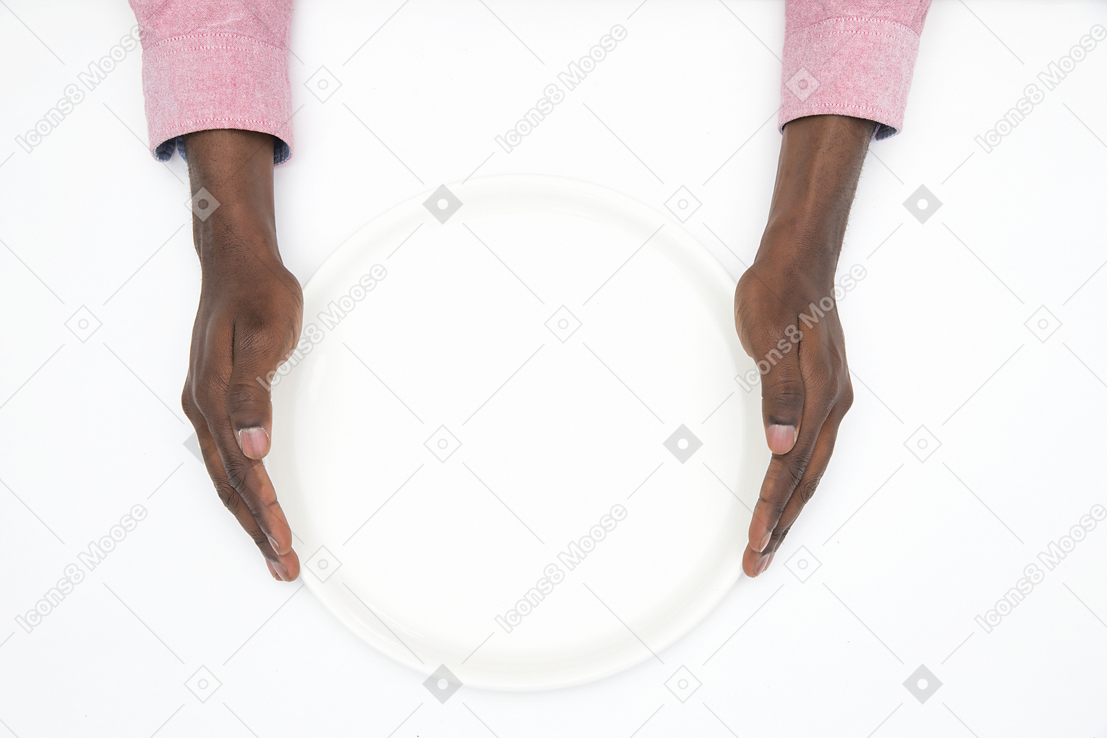 Black male hands holding empty white plate