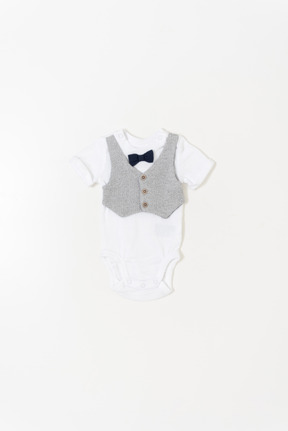 Baby boy's bodysuit on white background