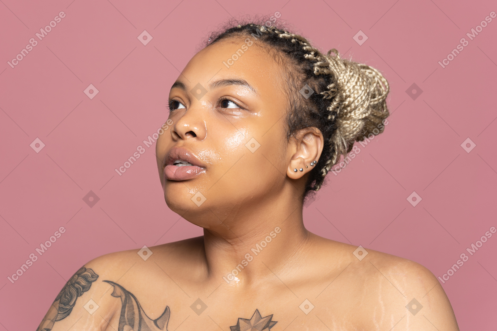 Portrait of a plump tattooed woman