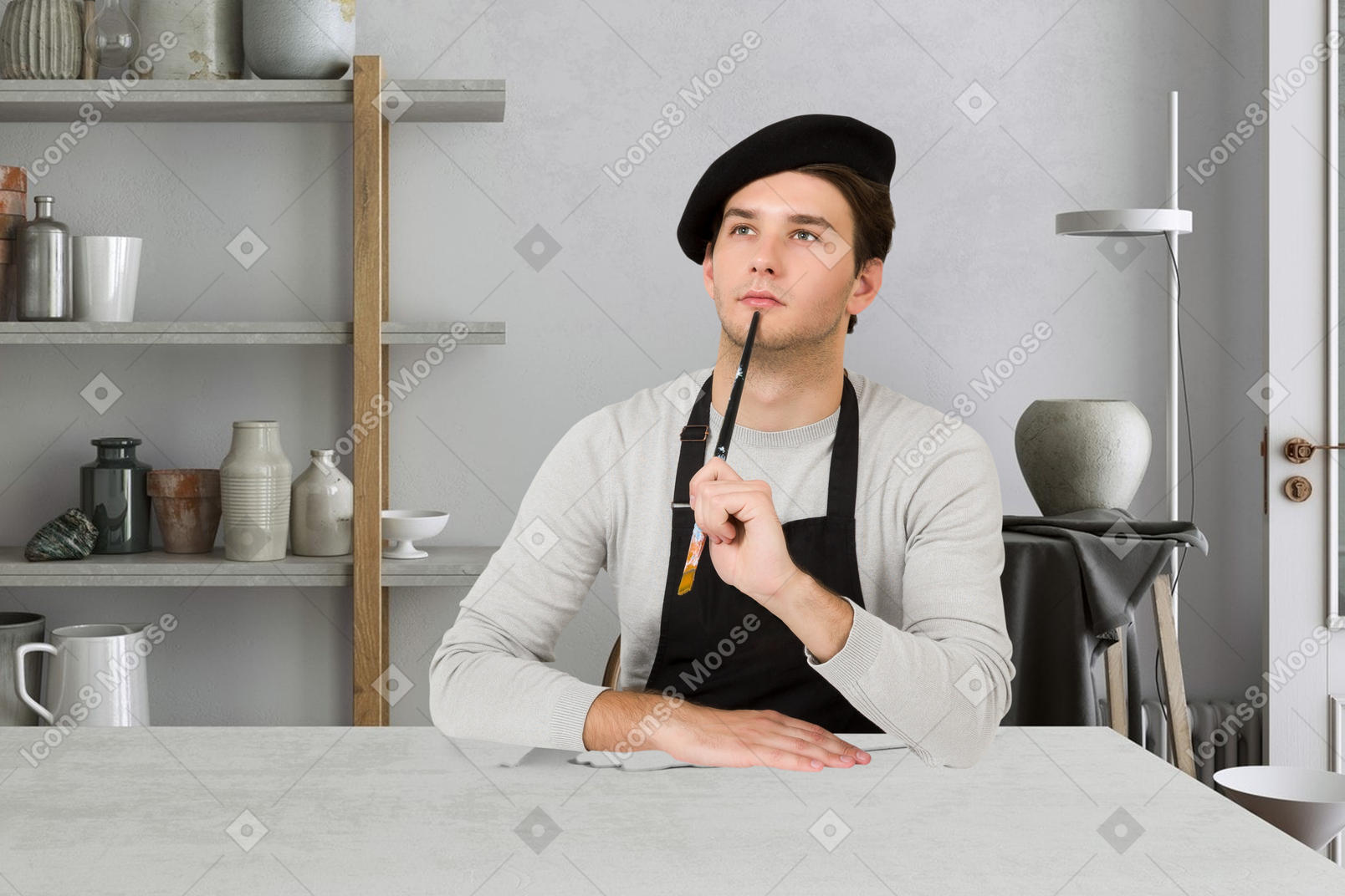 Man sitting at the table and writing notes