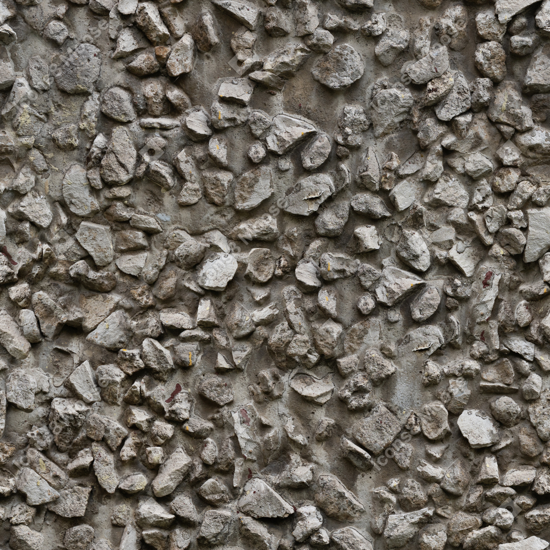 Concrete wall with stone inclusions