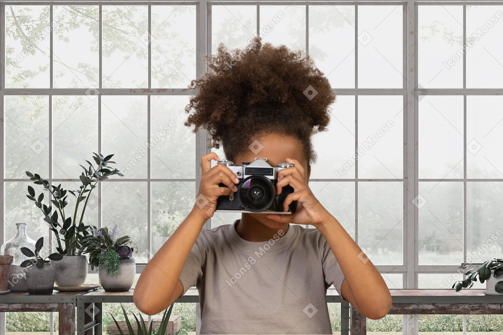 A young woman takes a picture of herself in the window of her home