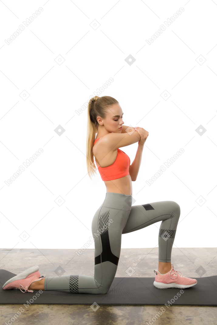 Arms stretching before yoga practicing