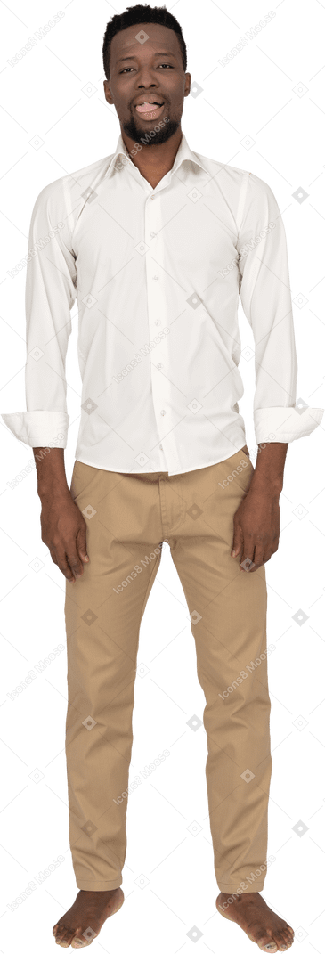 Man in white shirt standing