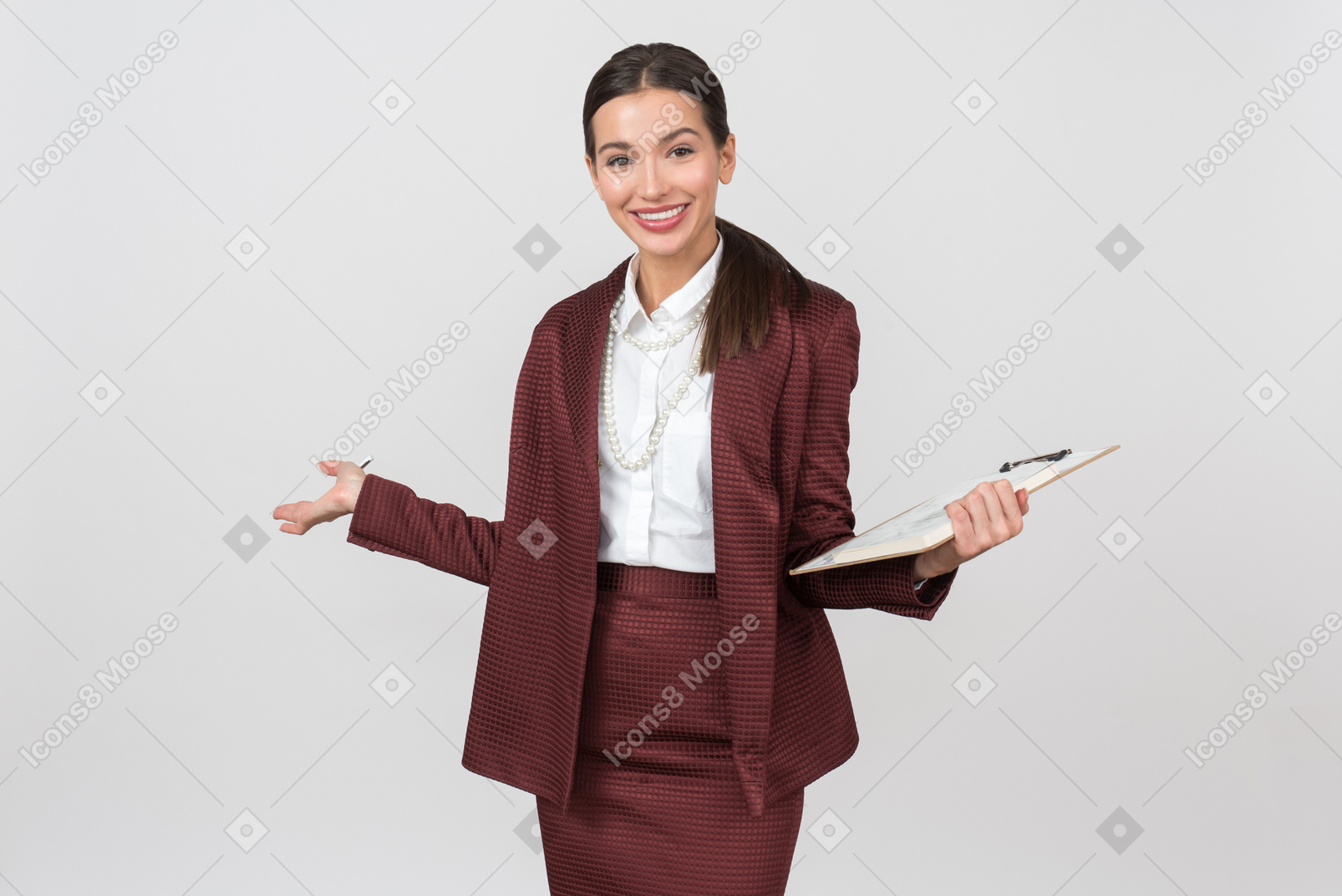 Attractive formally dressed woman looking pleased