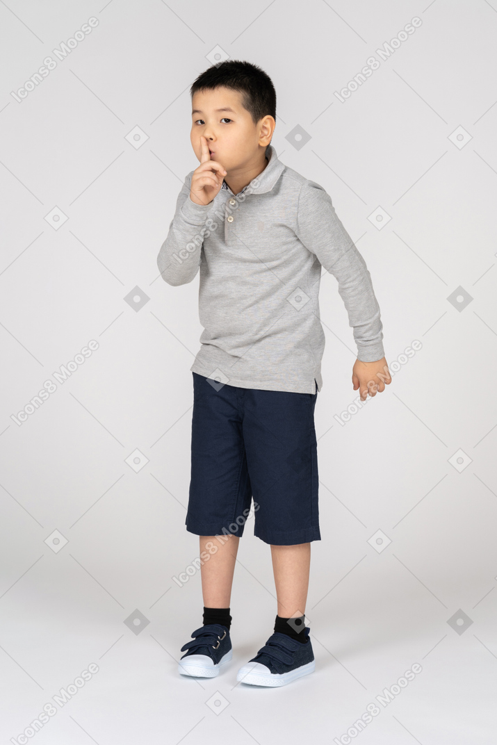 Boy making a quite sound gesture