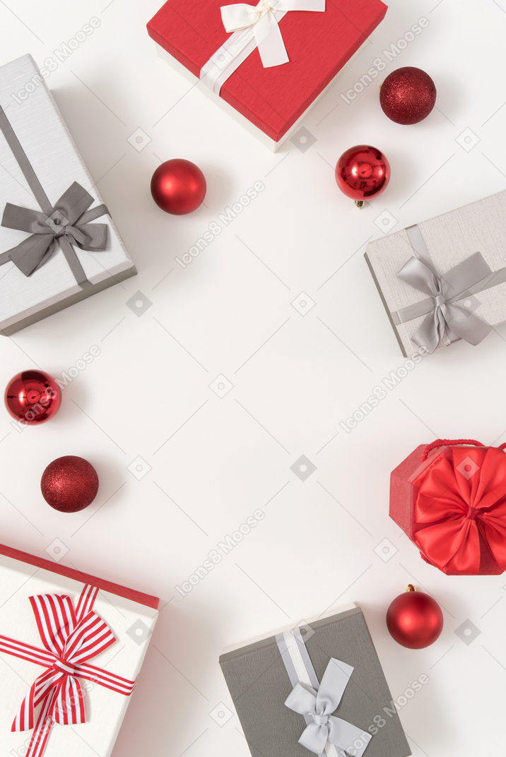 Christmas boxes and christmas tree toys