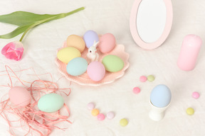 Colorful easter eggs and decorations