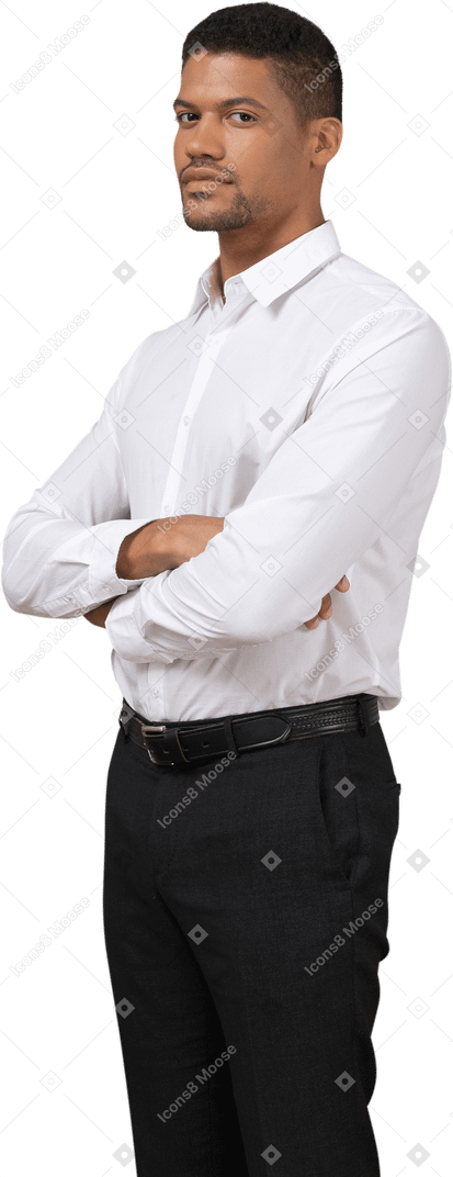 Man in white shirt looking at camera