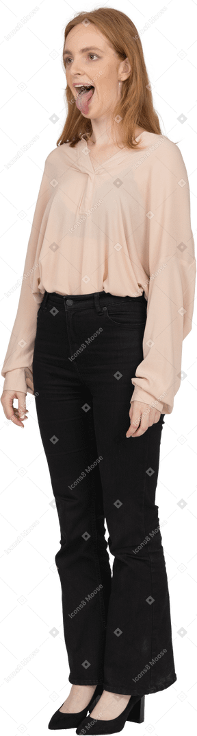 Woman in beautiful blouse standing