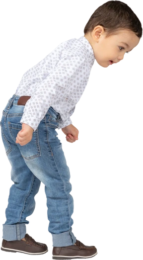 Cute little kid found something under his feet