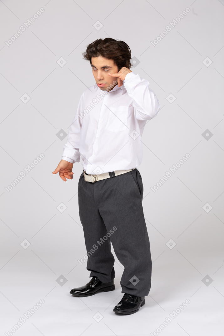 Office worker pretending to talk on the phone