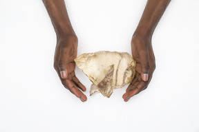 Black male hands holding a seashell