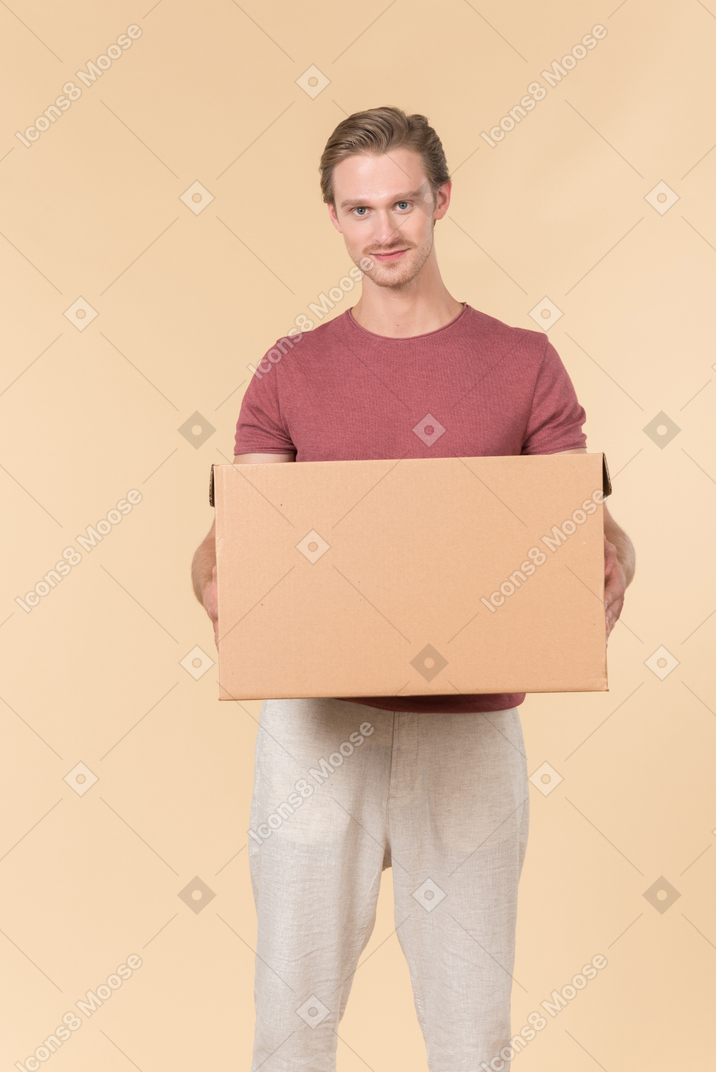 Delivery guy holding parcel