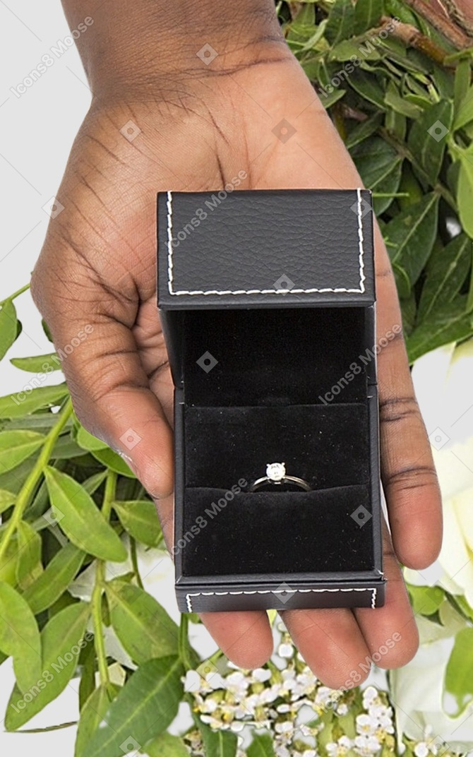 Hand holding box with ring