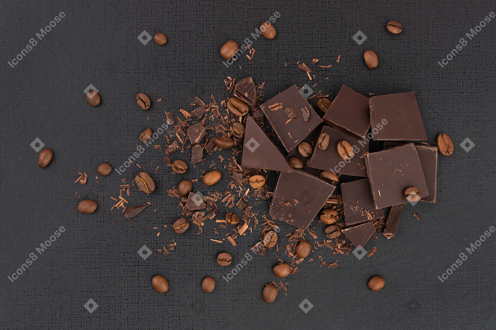 Crashed dark chocolate and coffee beans