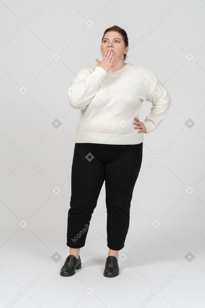 Impressed woman in casual clothes