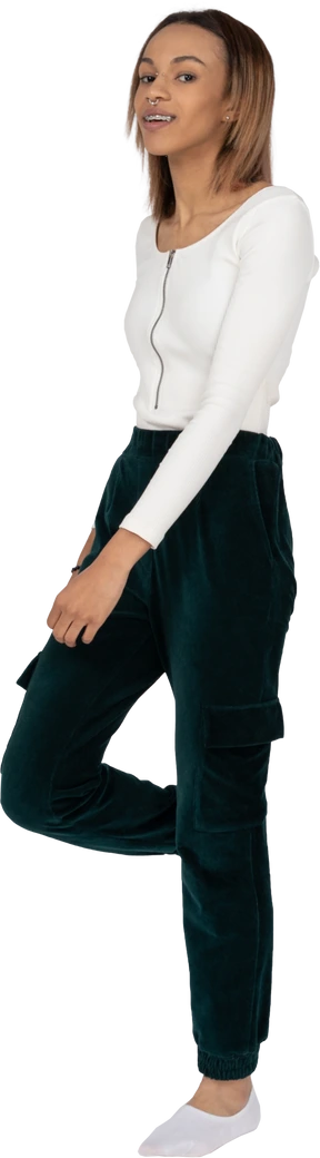 Woman in casual clothes walking