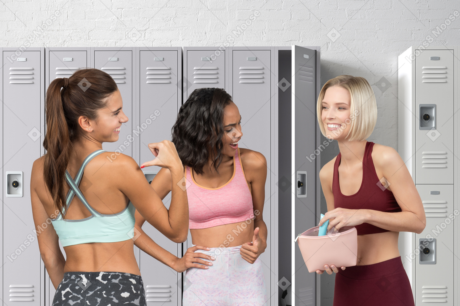 Women in sportswear in a locker room