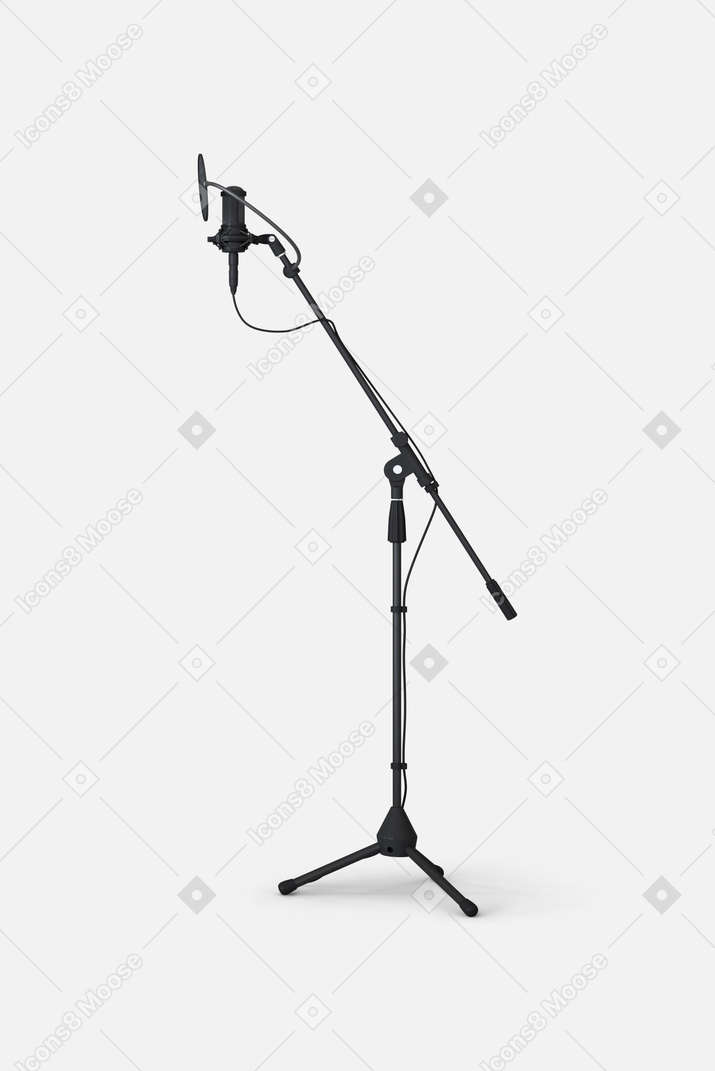 Um tiro lateral de um suporte de microfone telescópico preto