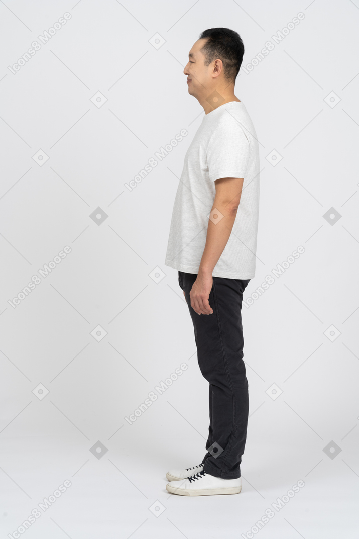 Side view of a happy man in casual clothes